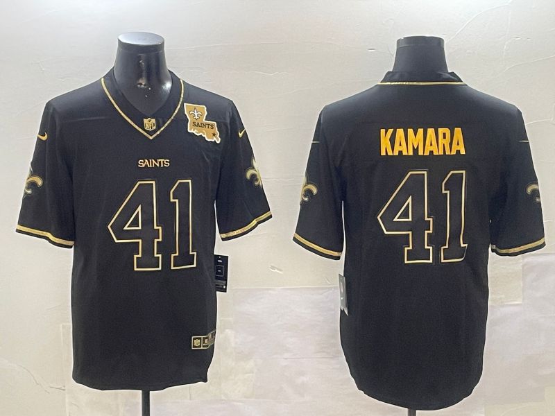 Men New Orleans Saints #41 Kamara Black Gold Throwback 2024 Nike Limited NFL Jersey style 2